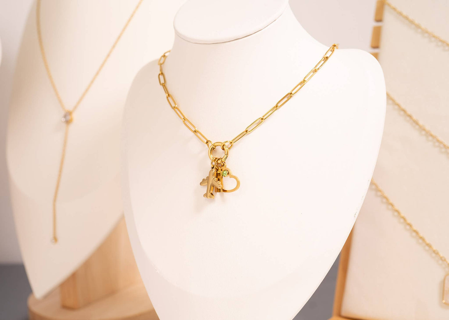 Gold Paperclip Charm Keeper Necklace: 16"