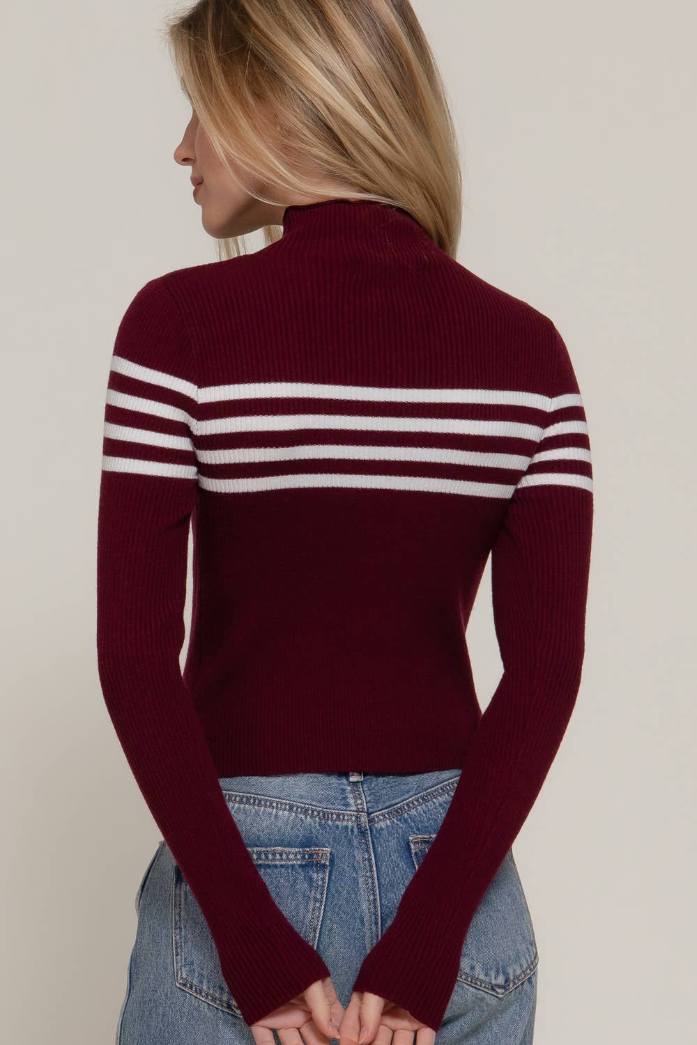 High Neck Stripe Sweater Top