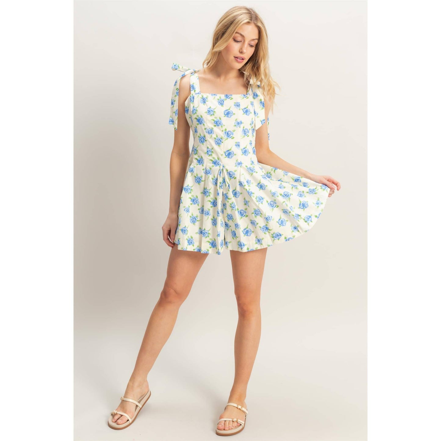 Floral Self-Tie Shoulder Straps Romper
