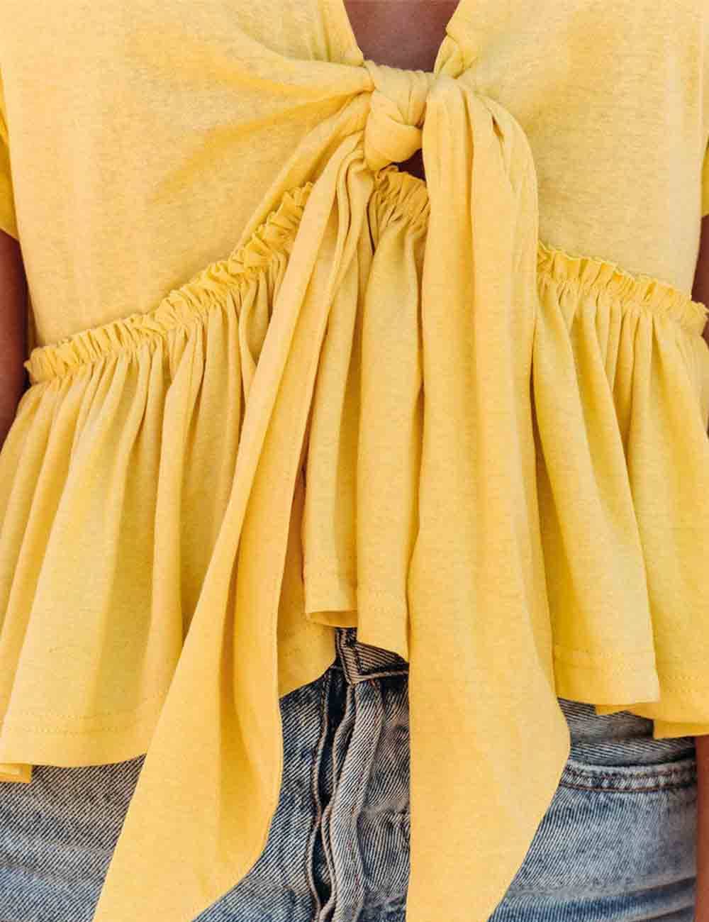 Ruffle String Tie Short Sleeves Top