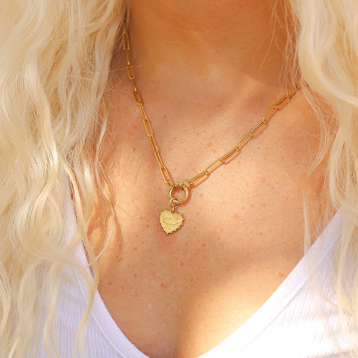 Gold Paperclip Charm Keeper Necklace: 16"