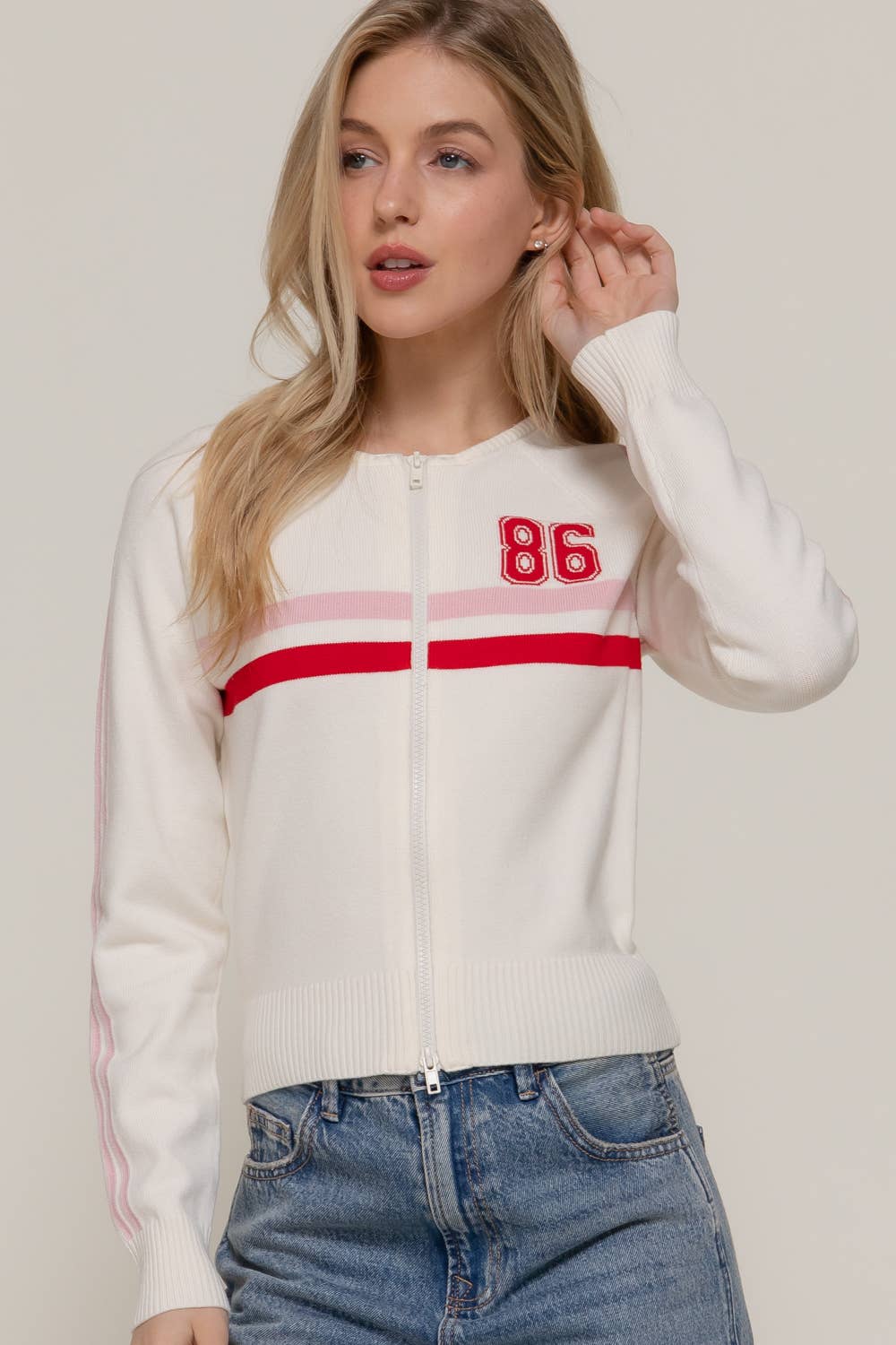 86 Line Detail Zip-Up Sweater Cardigan
