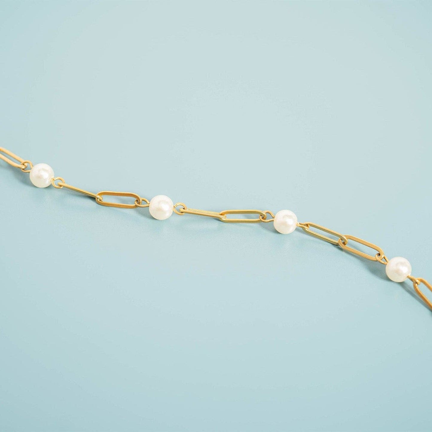 Multi Pearl Paperclip Chain Bracelet