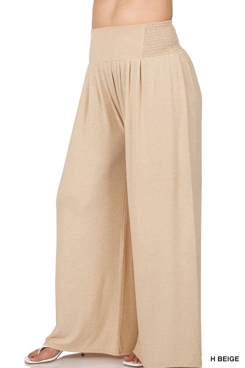 Smocked Waist Wide Leg Pants