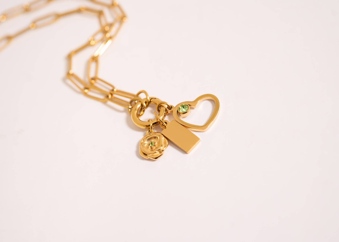 Gold Paperclip Charm Keeper Necklace: 16"