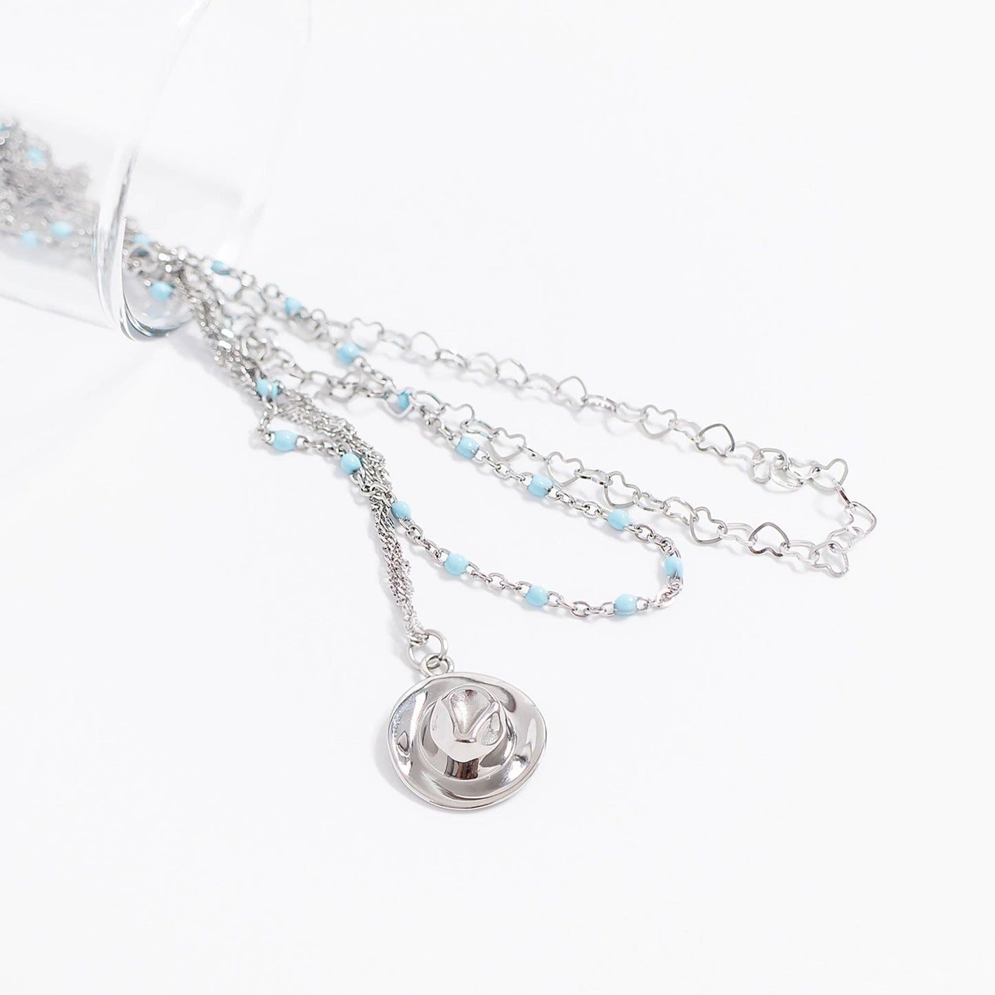 Stainless Turquoise Chain Necklace: 16"