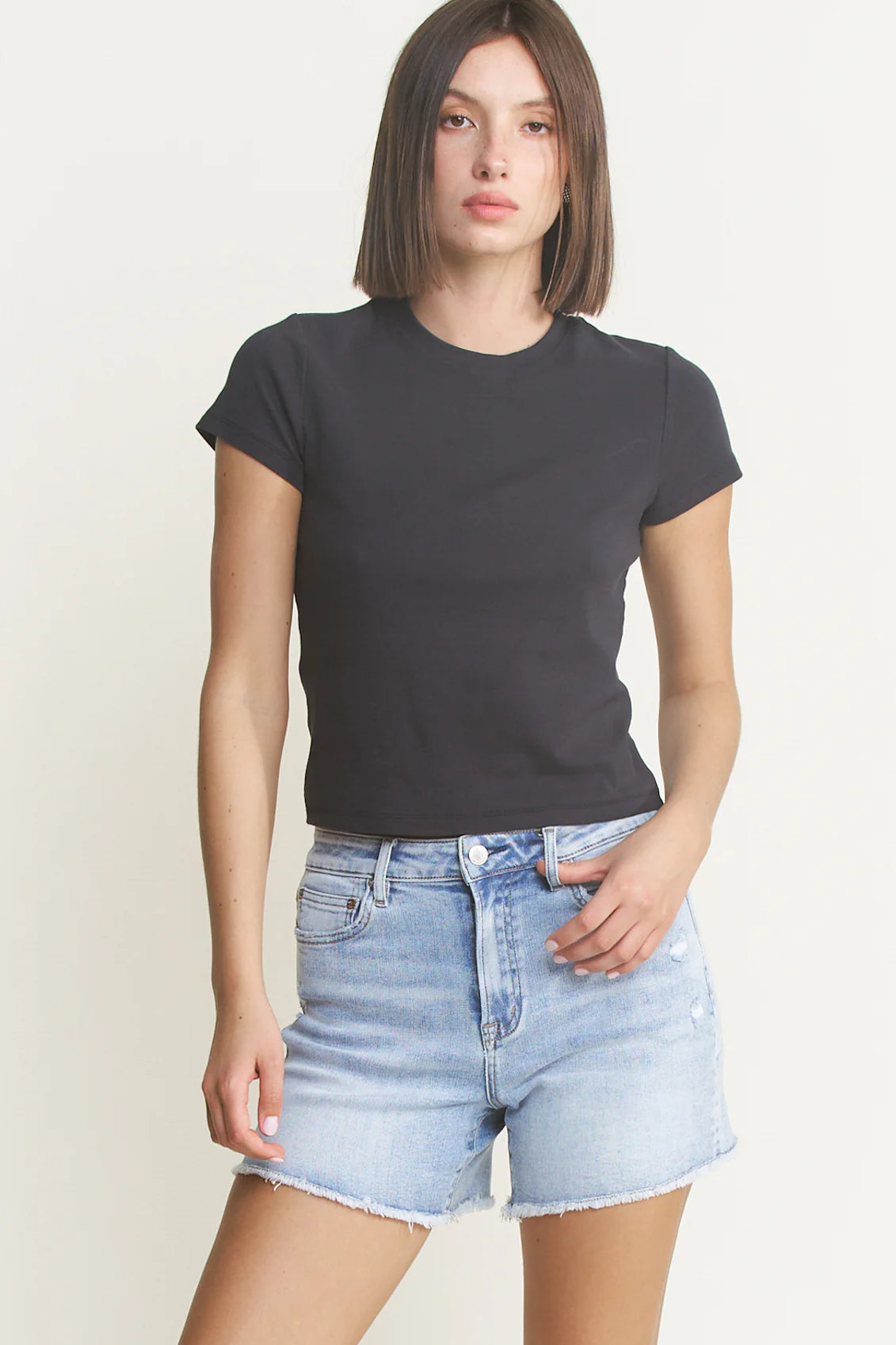 High Rise Shorts W/ Frayed Hem