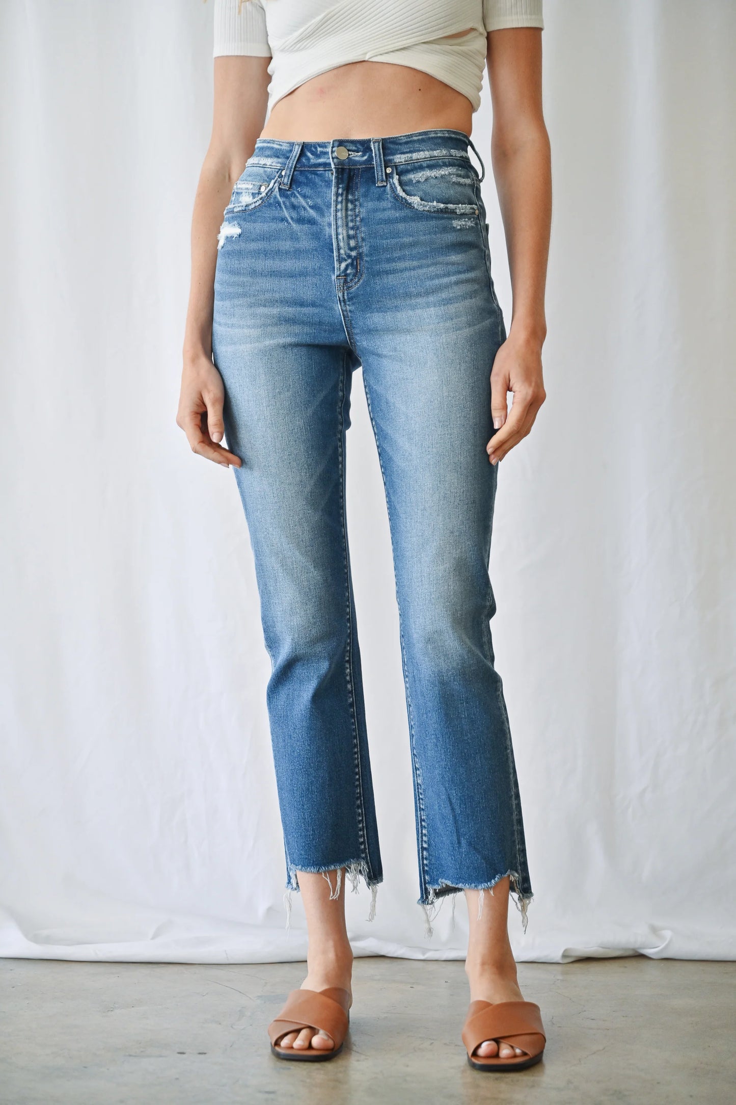 Super High Straight Leg Denim W/ Step Hem