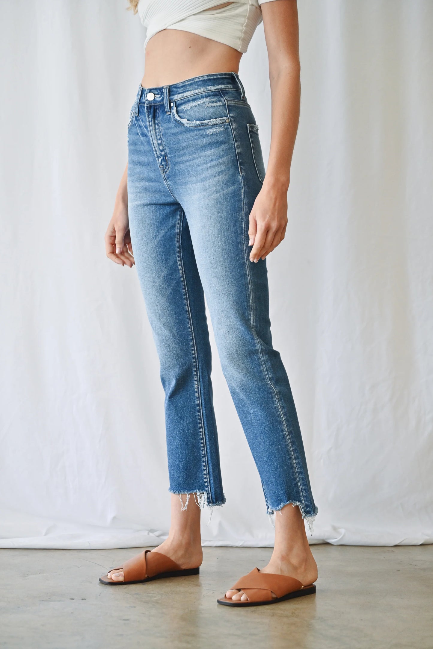 Super High Straight Leg Denim W/ Step Hem