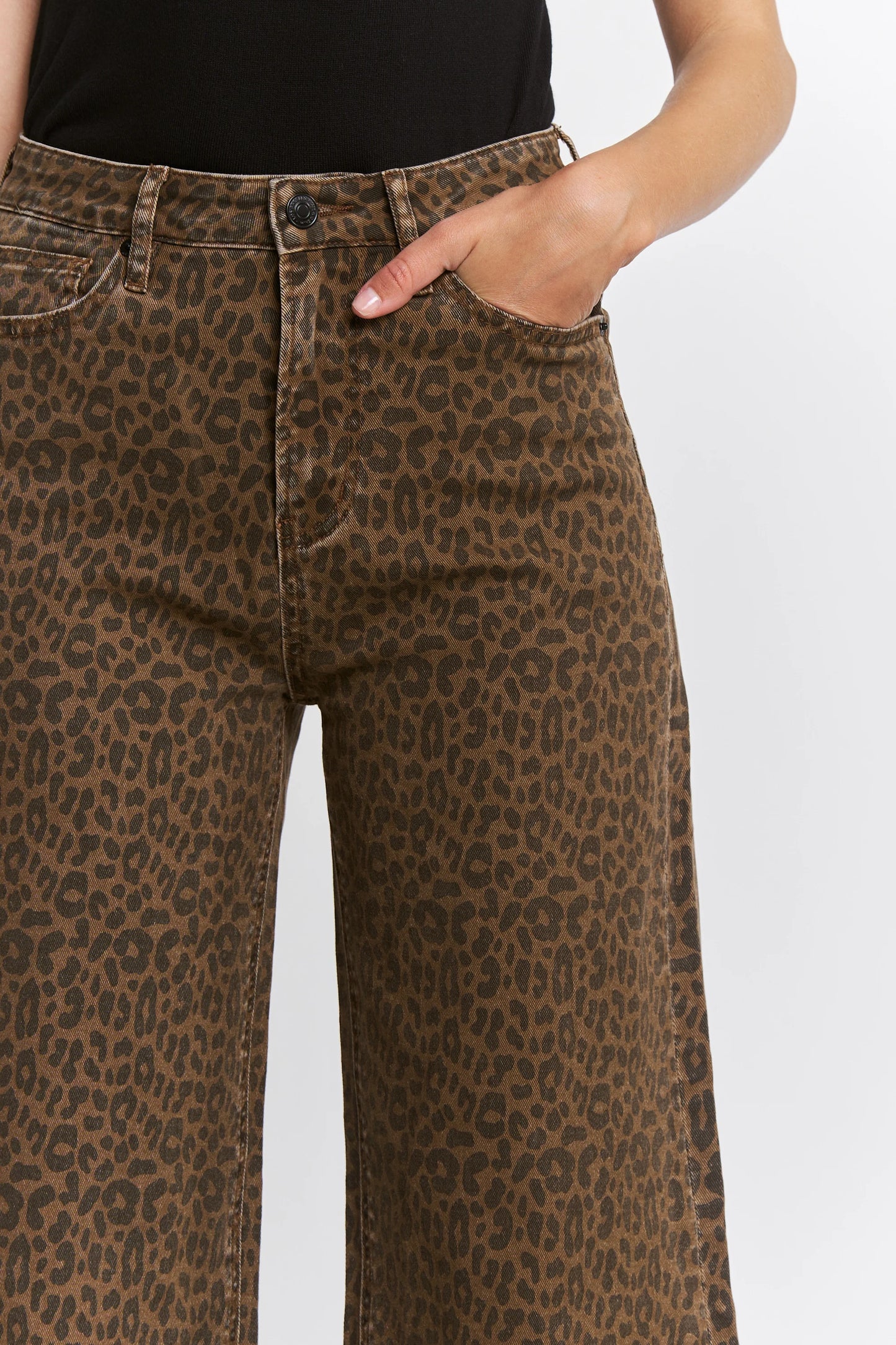High Rise Wide Leg Leopard Jeans