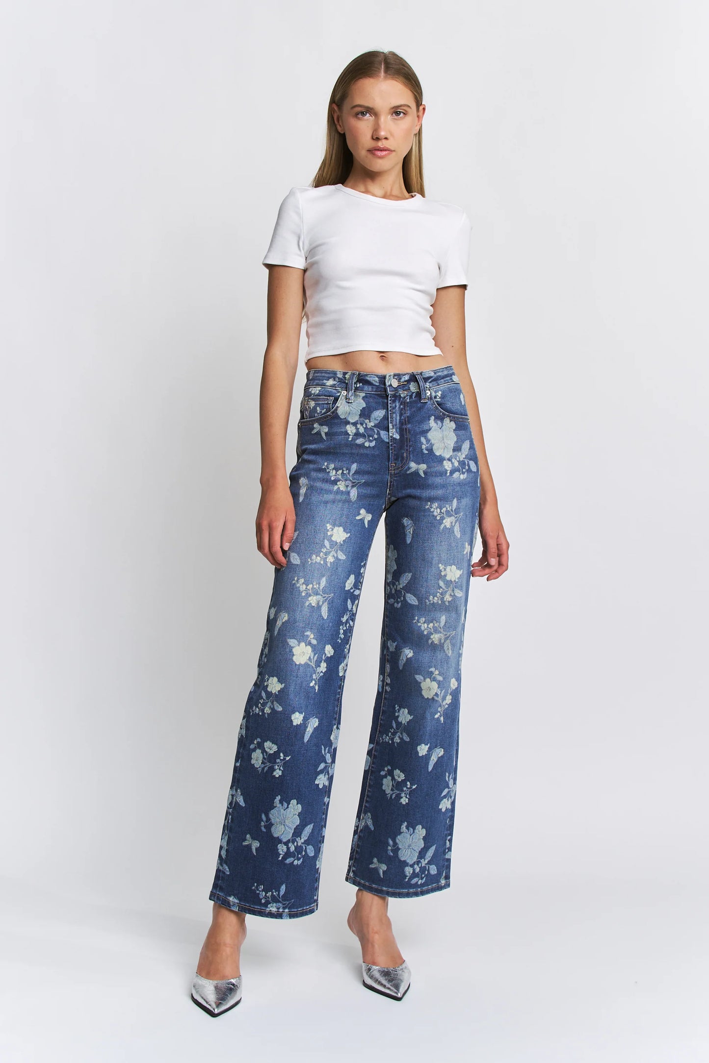 MICA Floral High Rise Wide Leg Denim