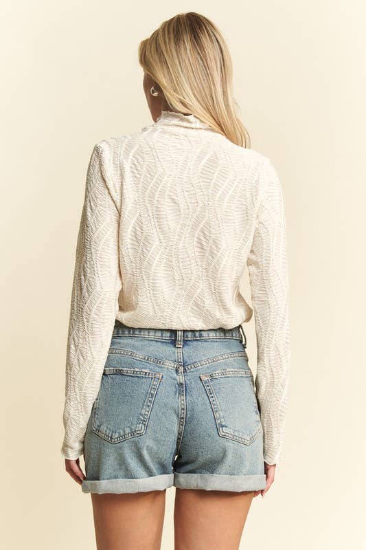 Wave Jacquard Mock Neck Top