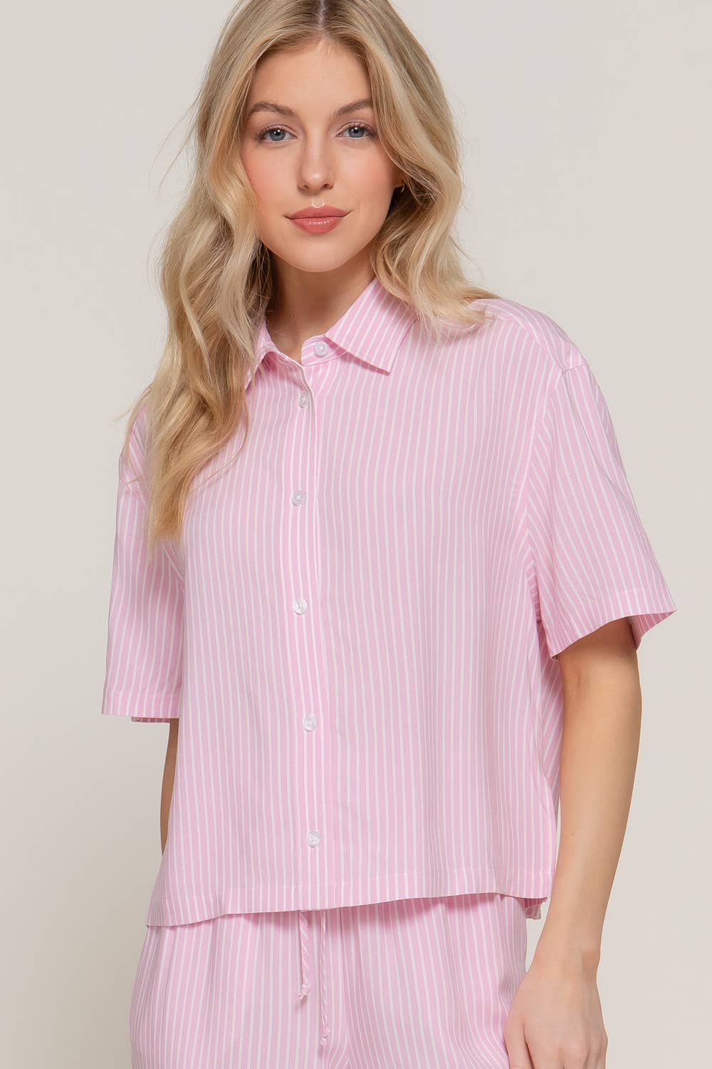 S/S Stripe Print Button Down Shirt (S-2X)