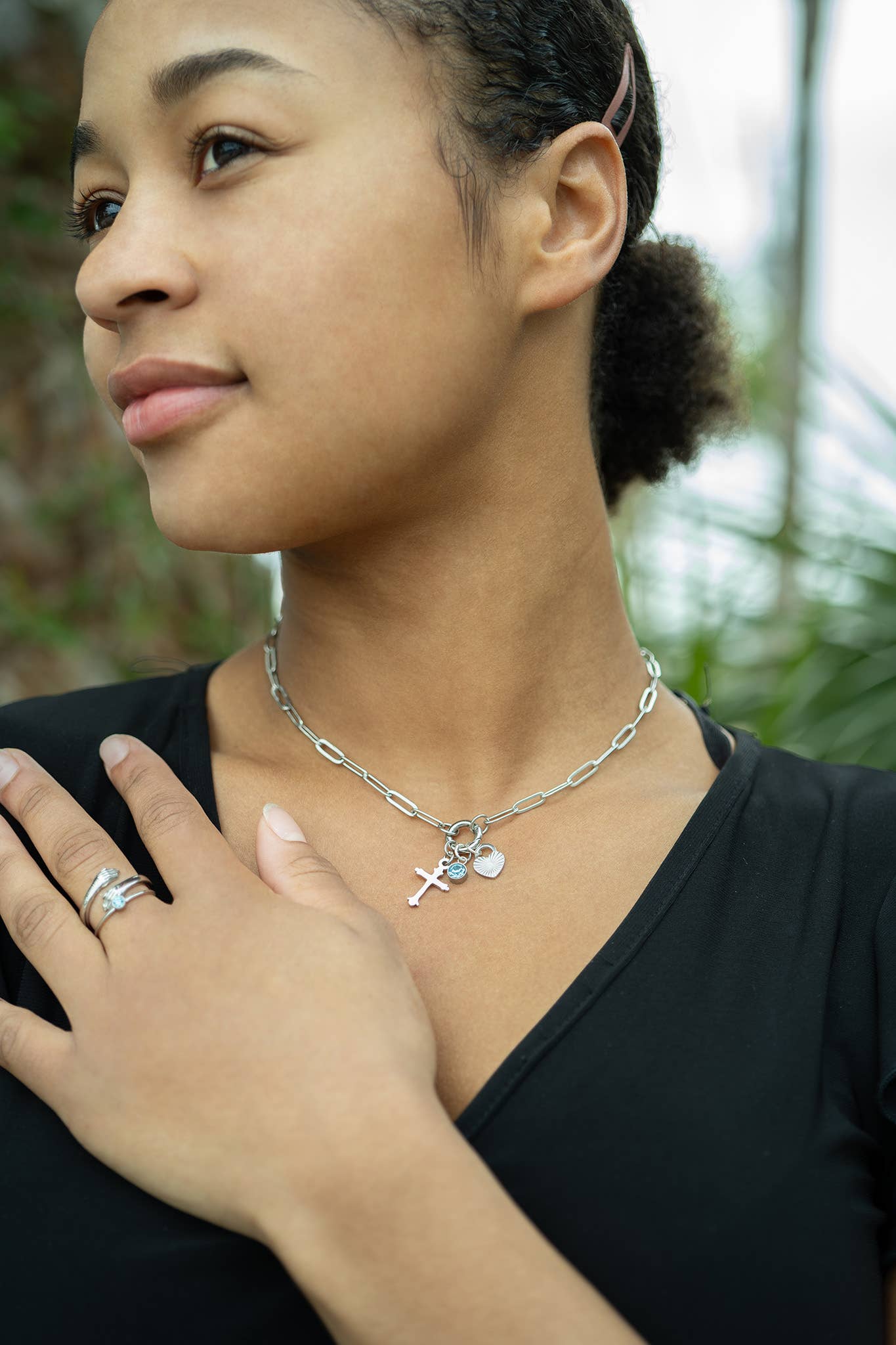 Stainless Paperclip Charm Keeper Necklace: 16"