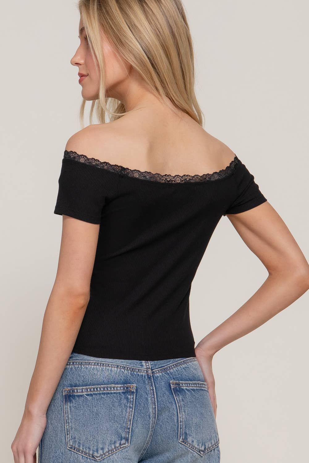 Off The Shoulder Lace Trim Top
