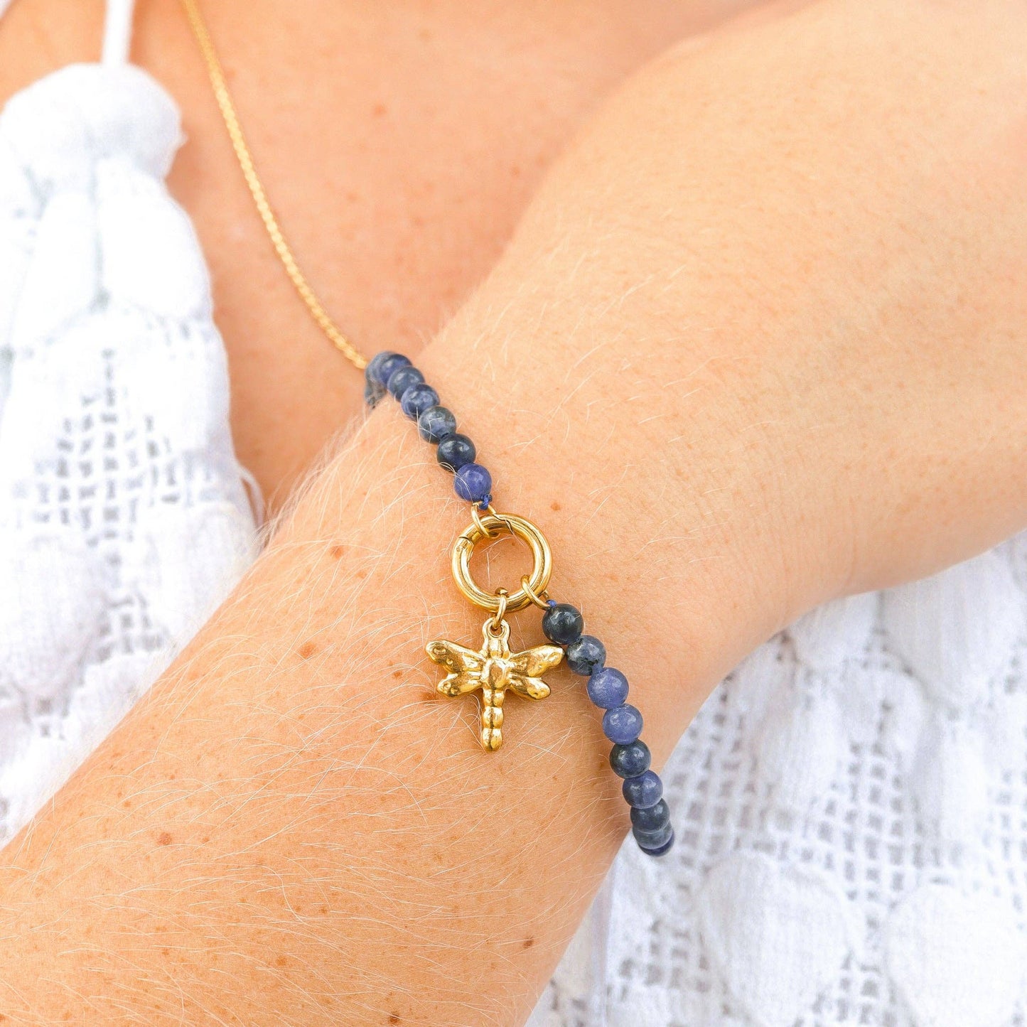 Semi Precious Stone Charm Keeper Bracelet