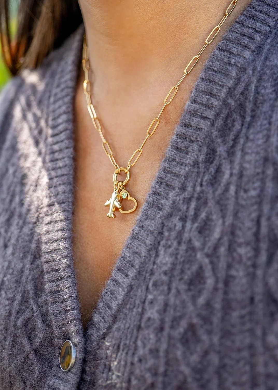 Gold Paperclip Charm Keeper Necklace: 16"