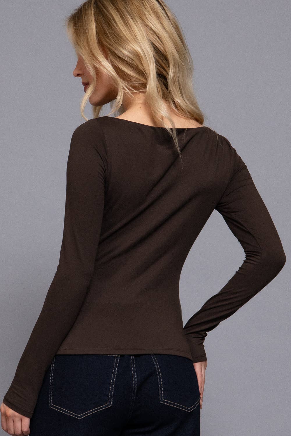 Long Sleeve Boat Neck Knit Top