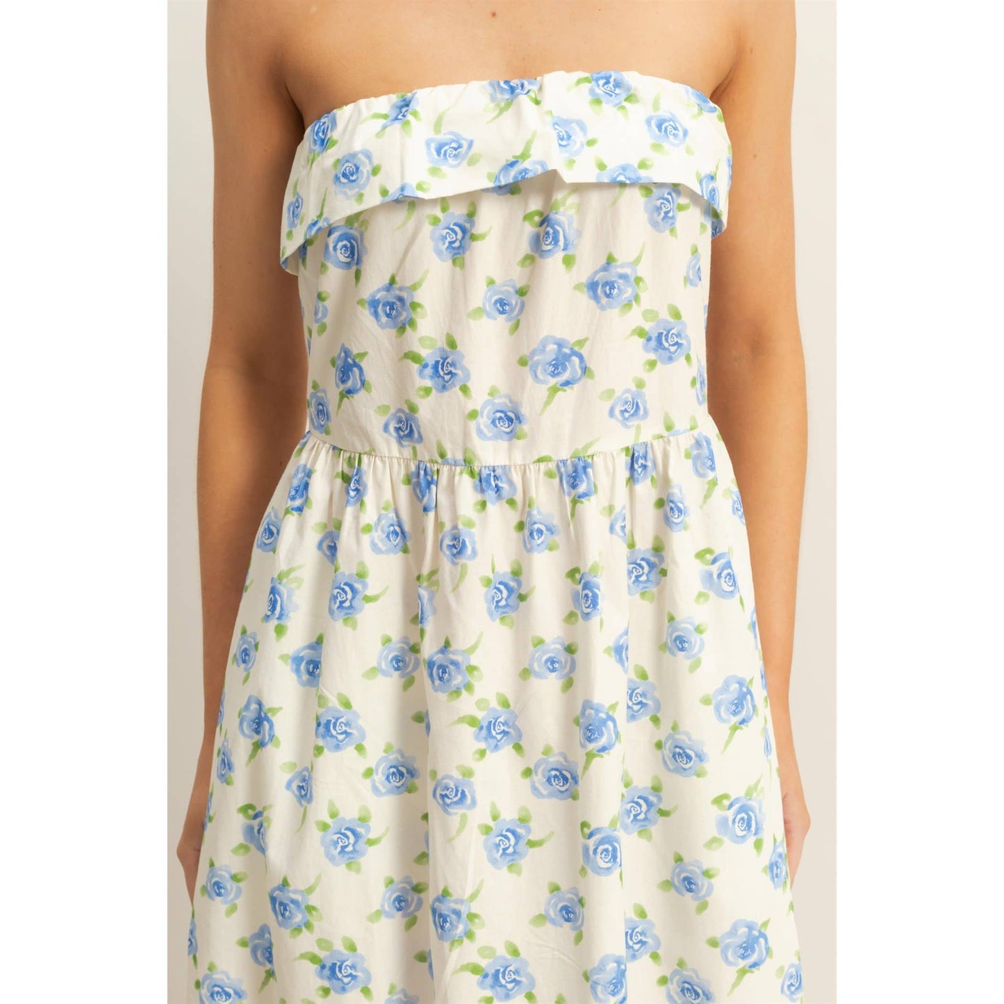 Floral Foldover Neck Tube Maxi Dress