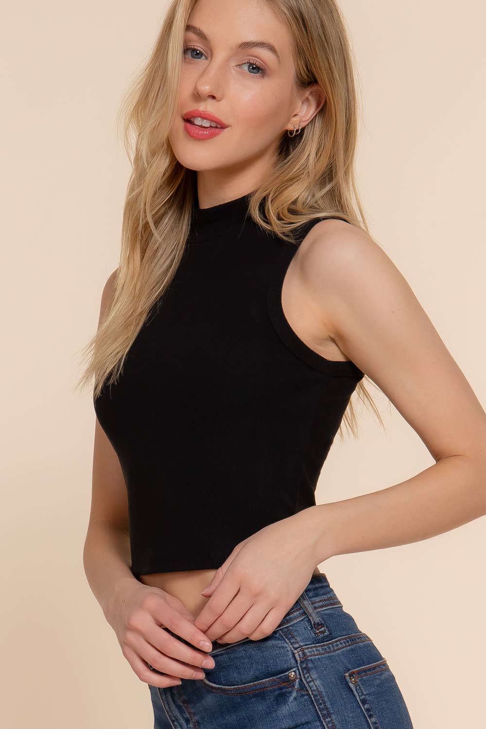 Mock Neck Brushed Tank Top