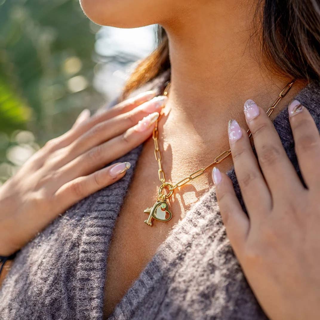 Gold Paperclip Charm Keeper Necklace: 16"