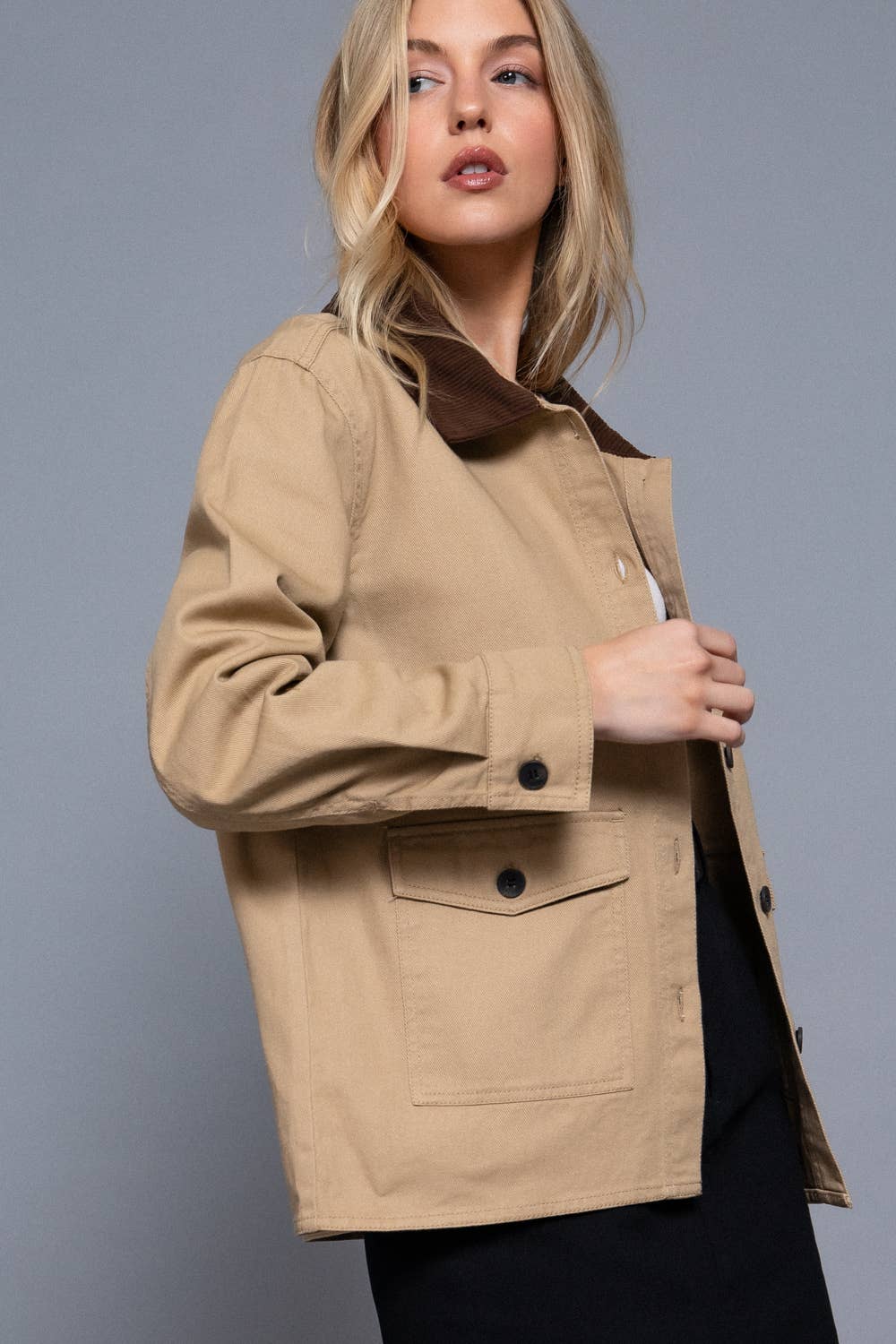 Corduroy Collar Twill Work Jacket