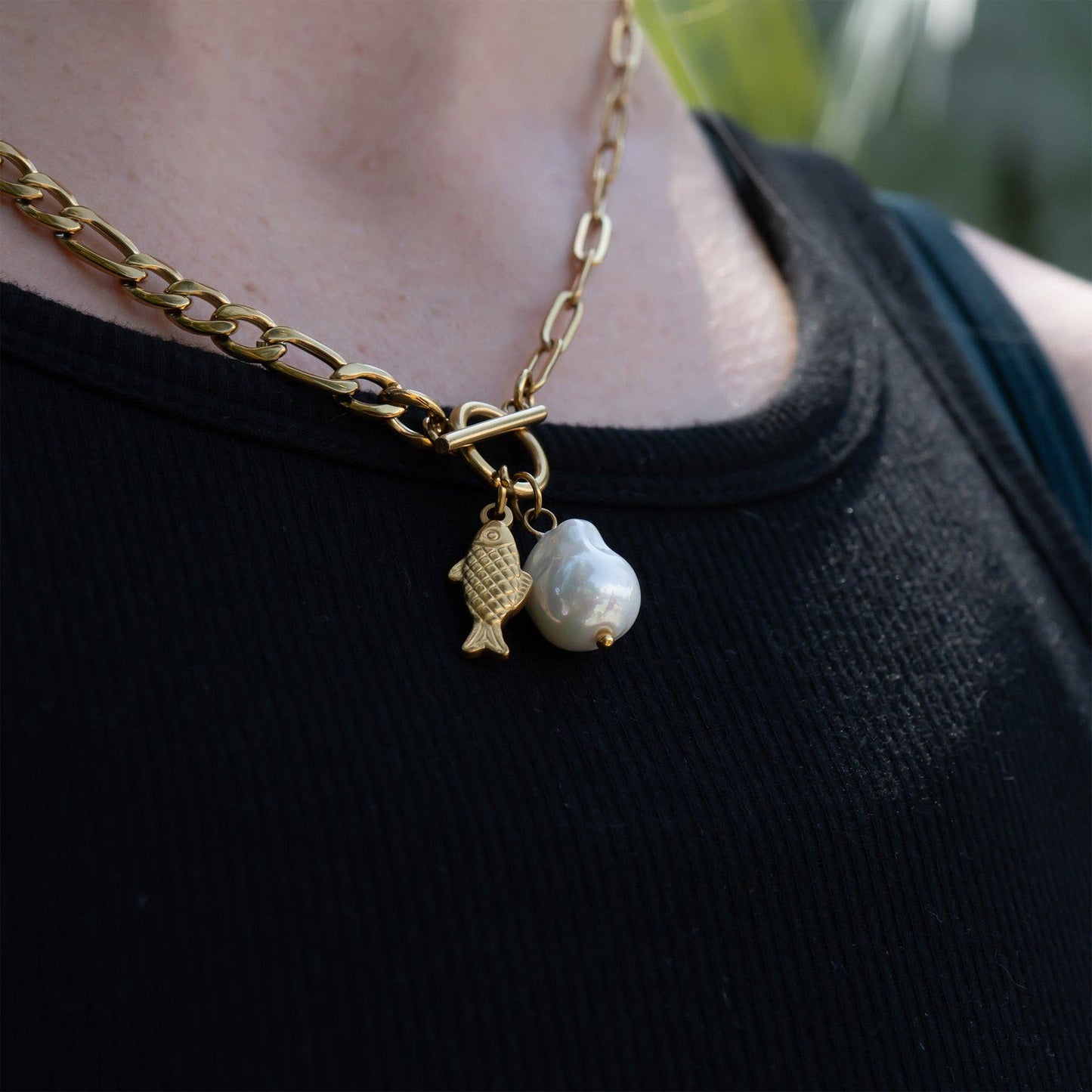 Toggle Clasp Pearl Charm Necklace