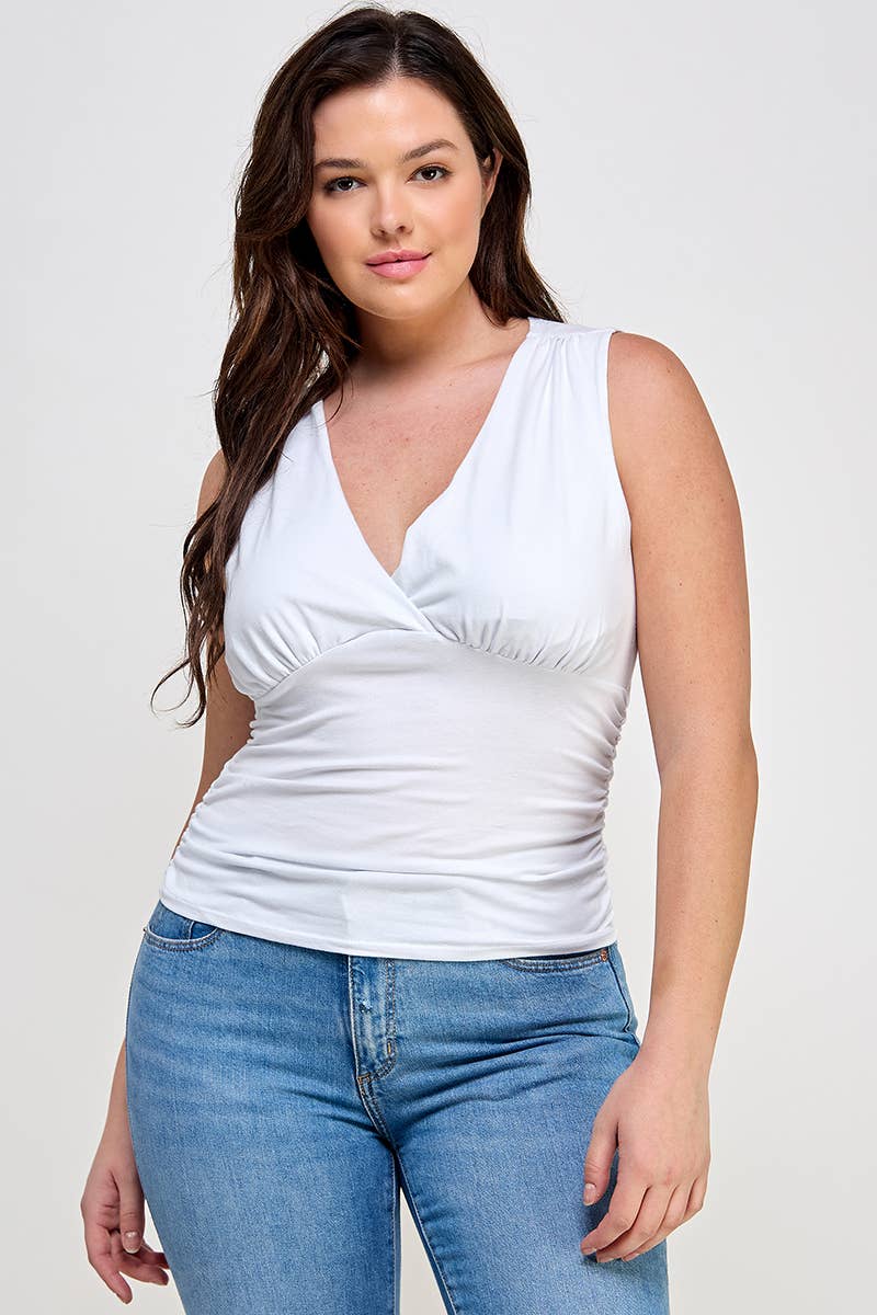 Plus V-Neck Ruched Tank