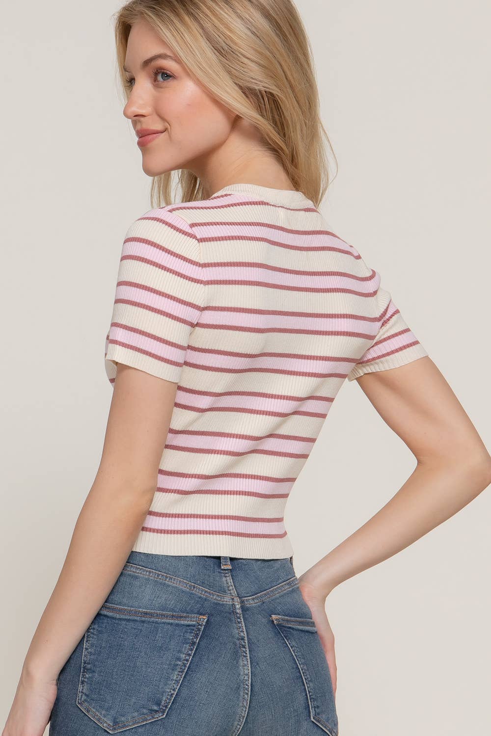 Short Sleeve Multi Stripe Sweater