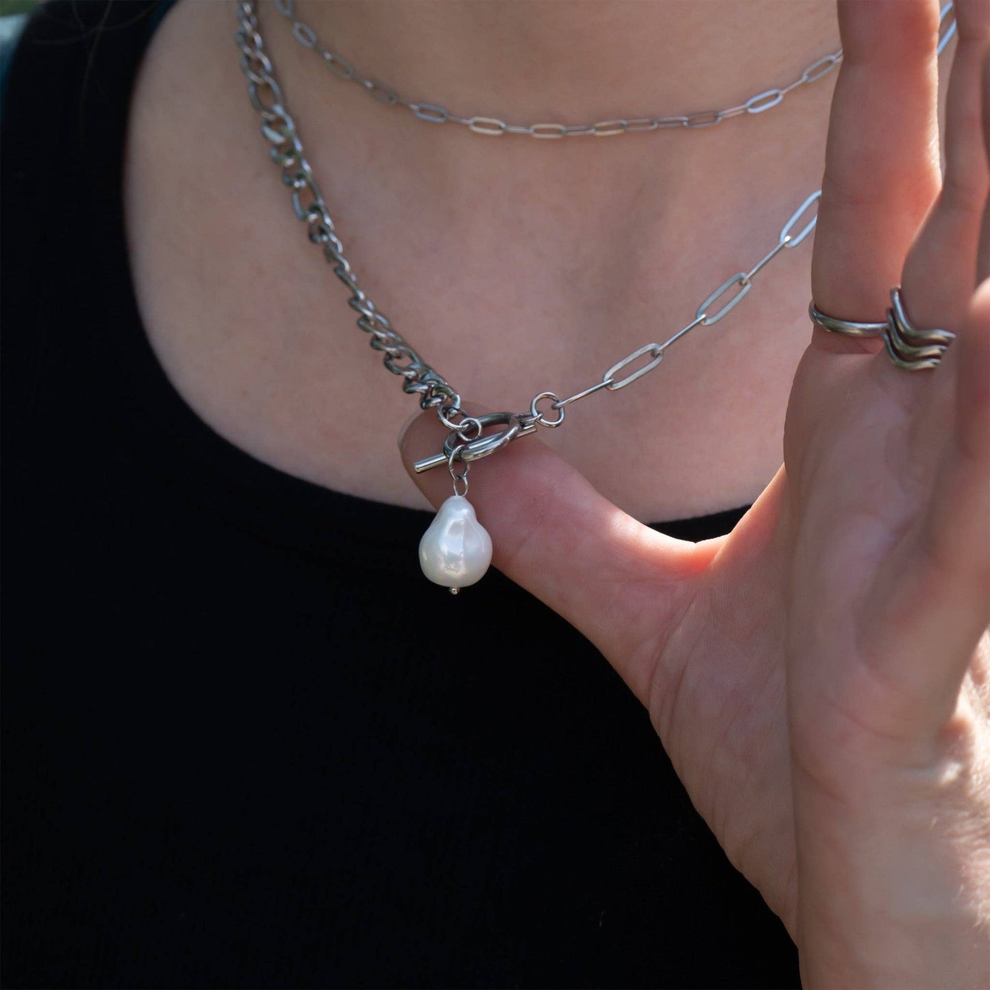 Toggle Clasp Pearl Charm Necklace