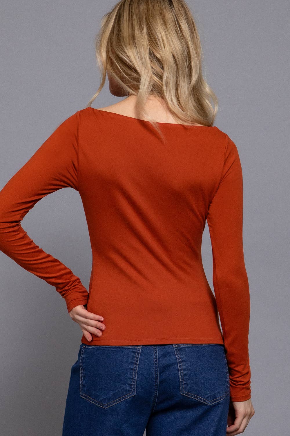 Long Sleeve Boat Neck Knit Top