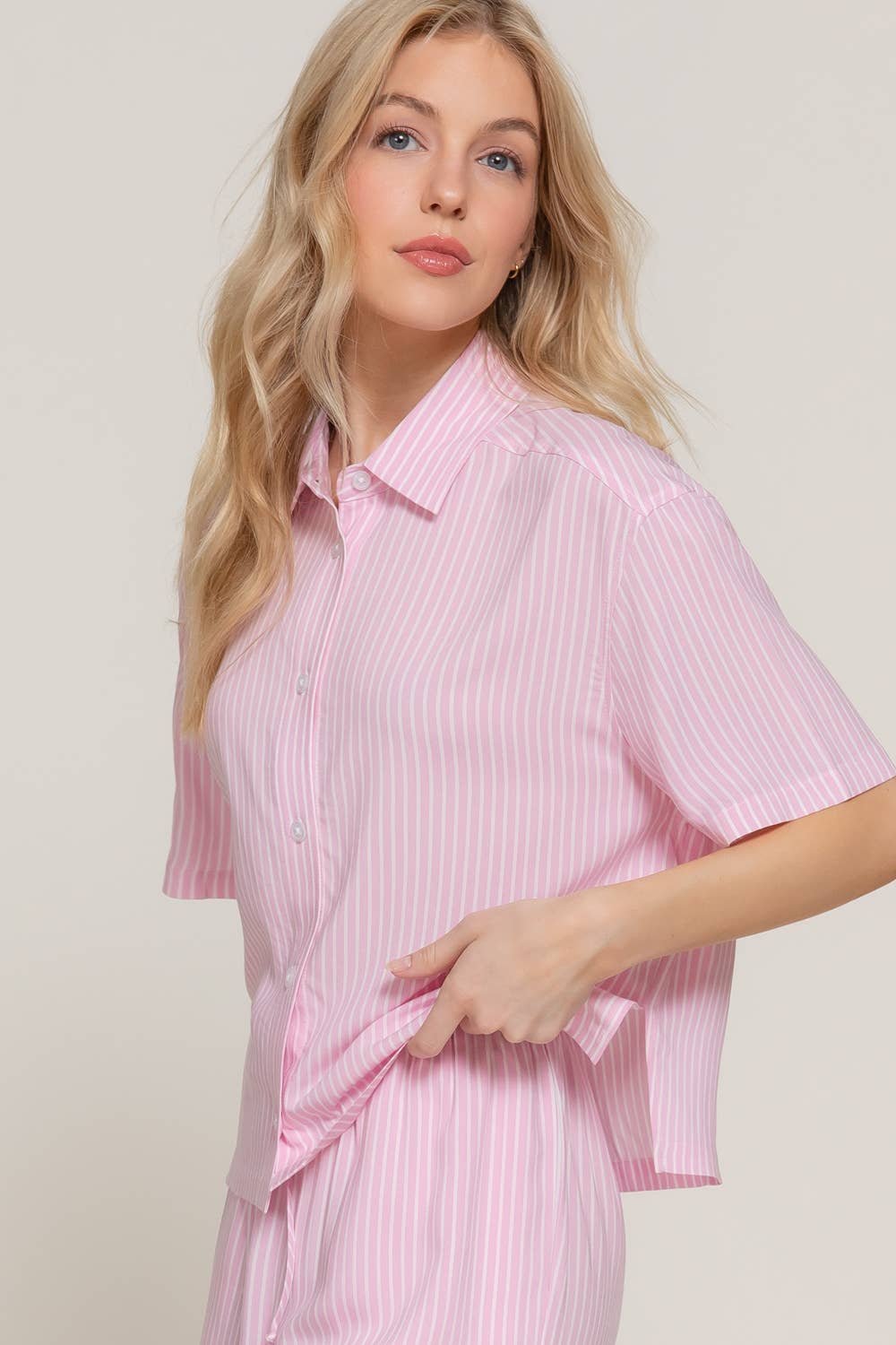 S/S Stripe Print Button Down Shirt (S-2X)