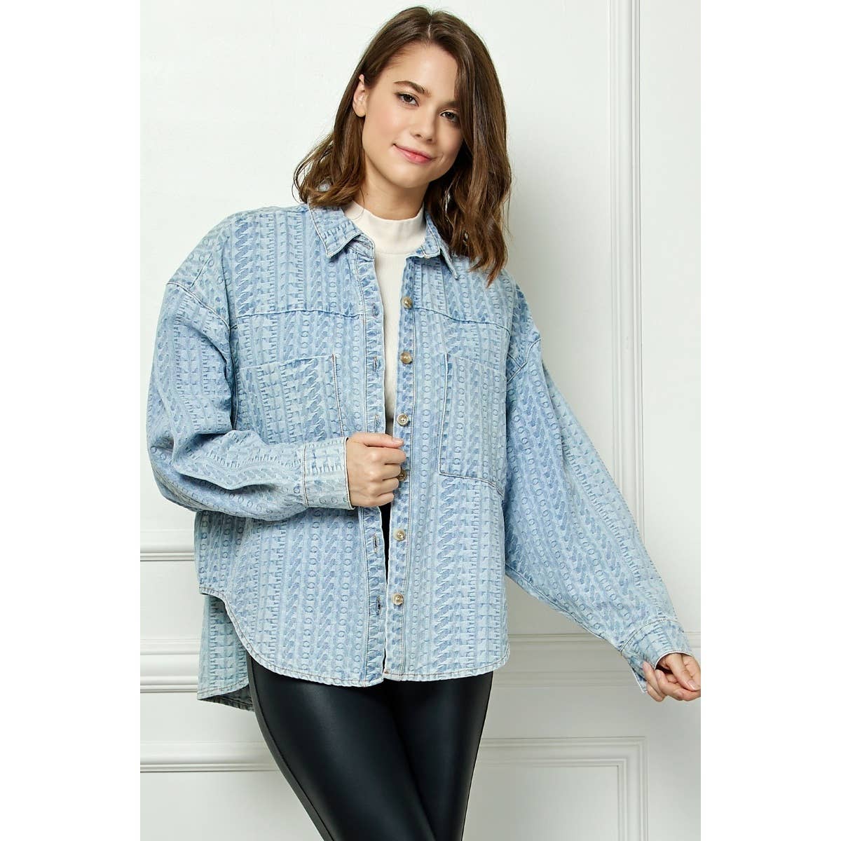 Jacquard Overfit Denim Shirt