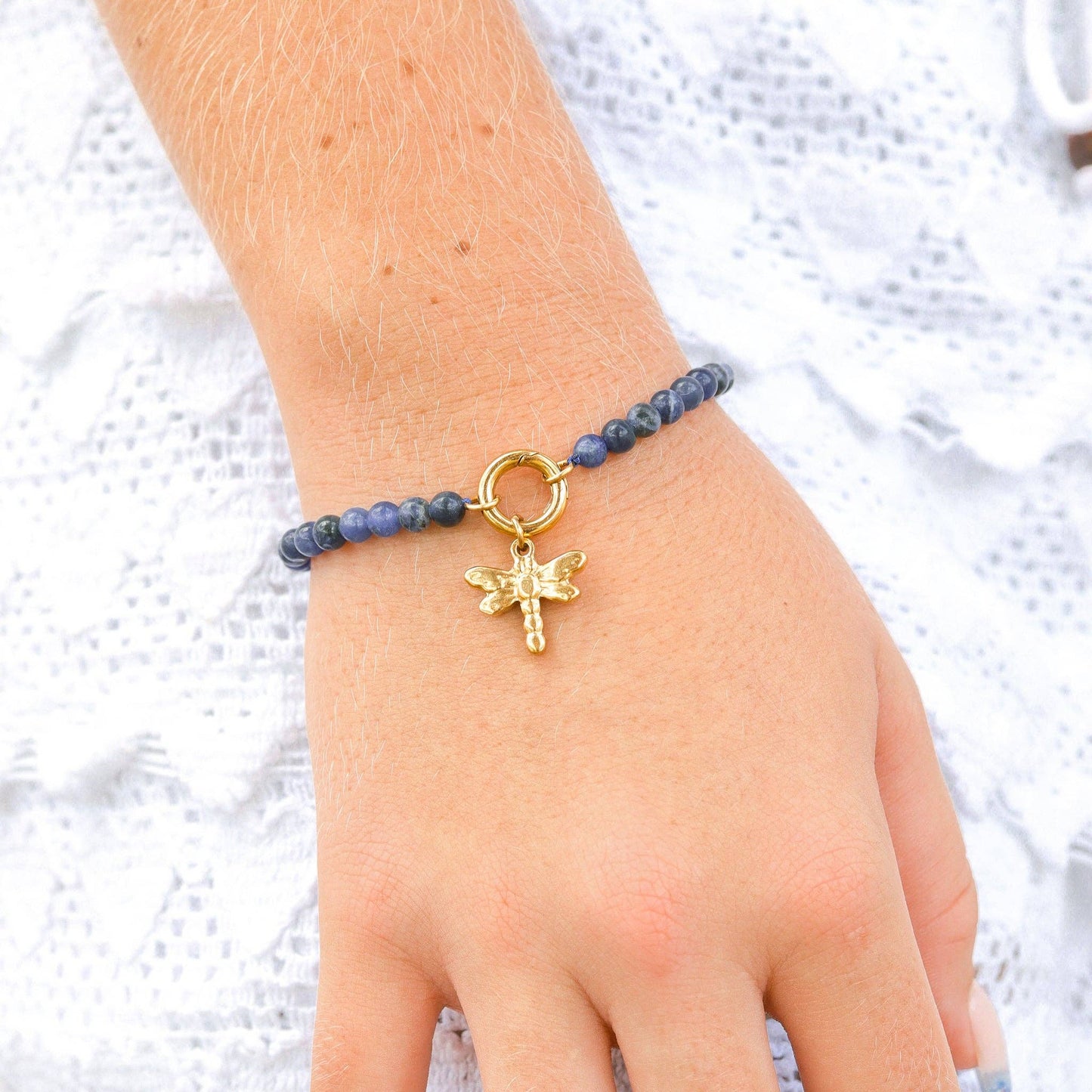 Semi Precious Stone Charm Keeper Bracelet