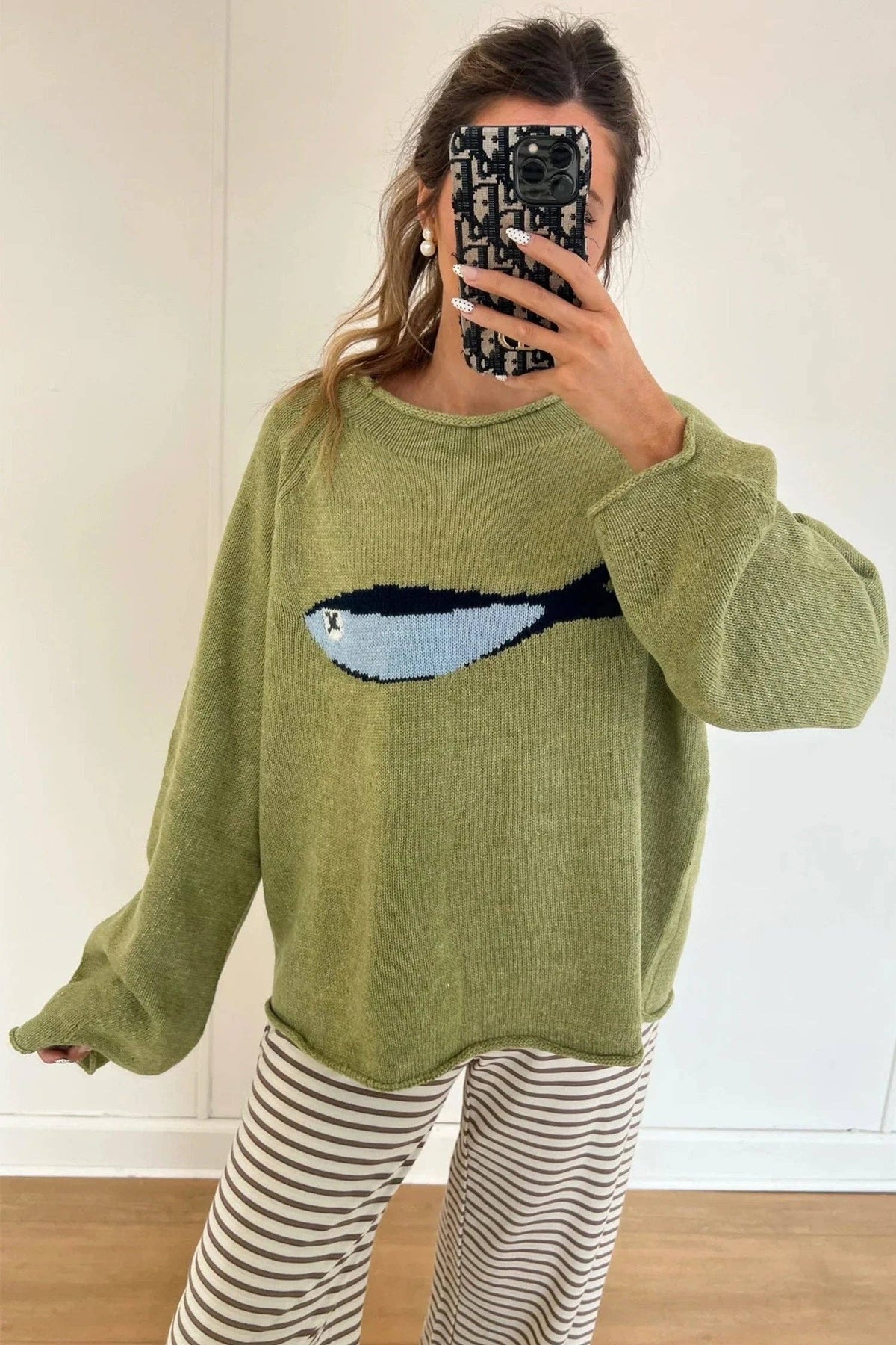 Meadow Mist Fish Knit Sweater