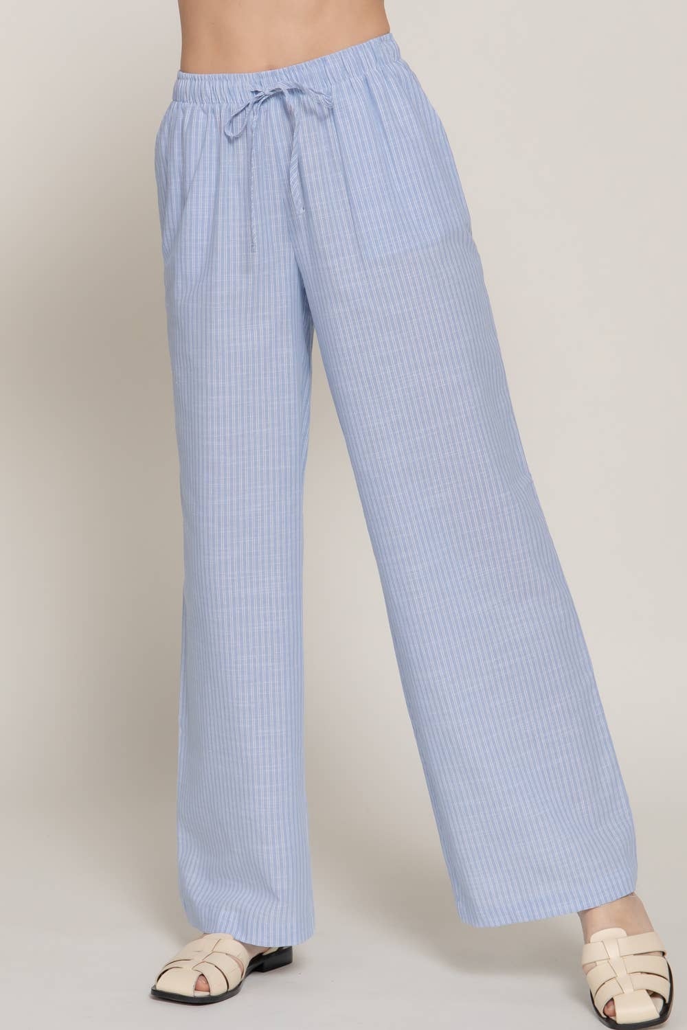 Elastic Waist Striped Cotton Pants