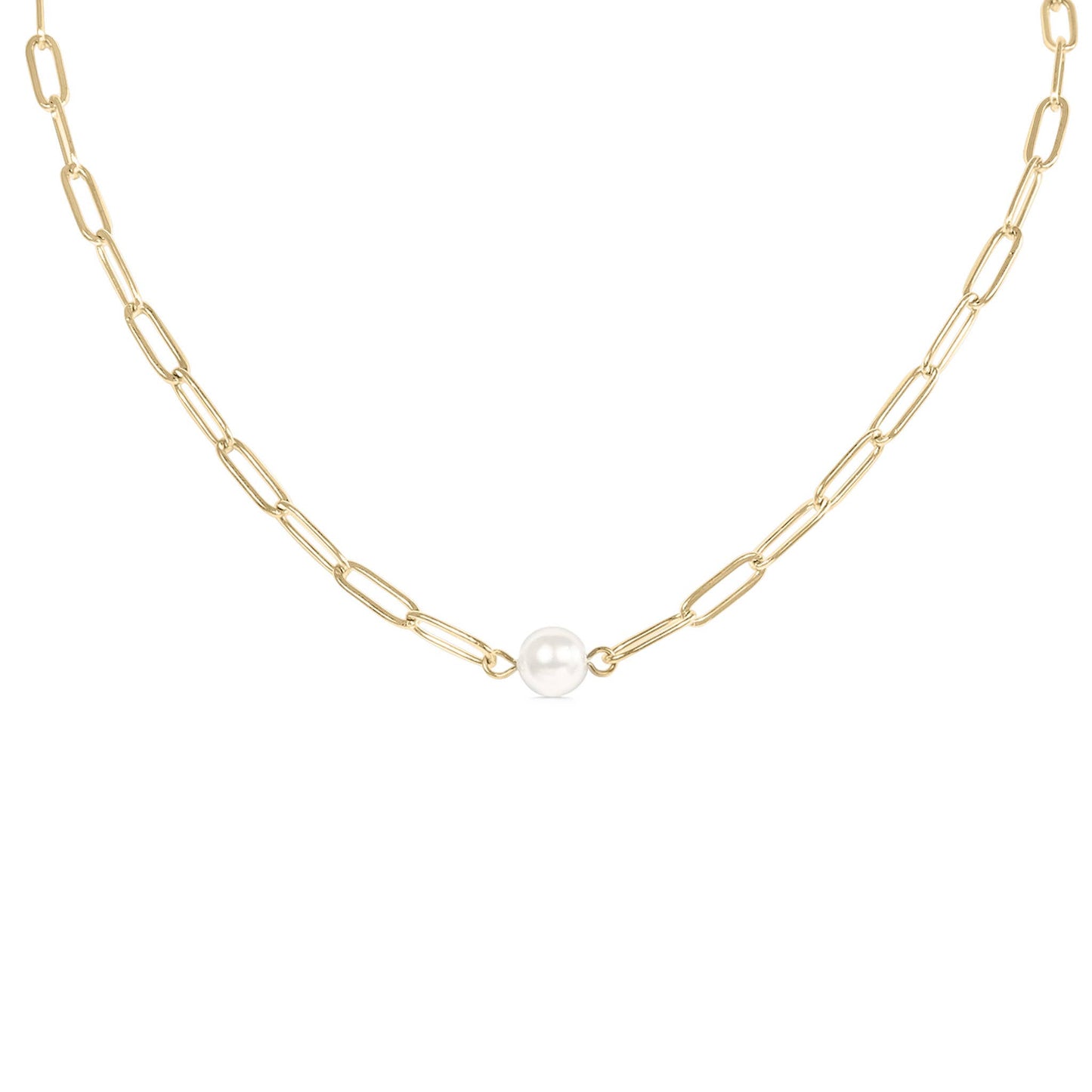 Paperclip Necklace With Pearl 18"