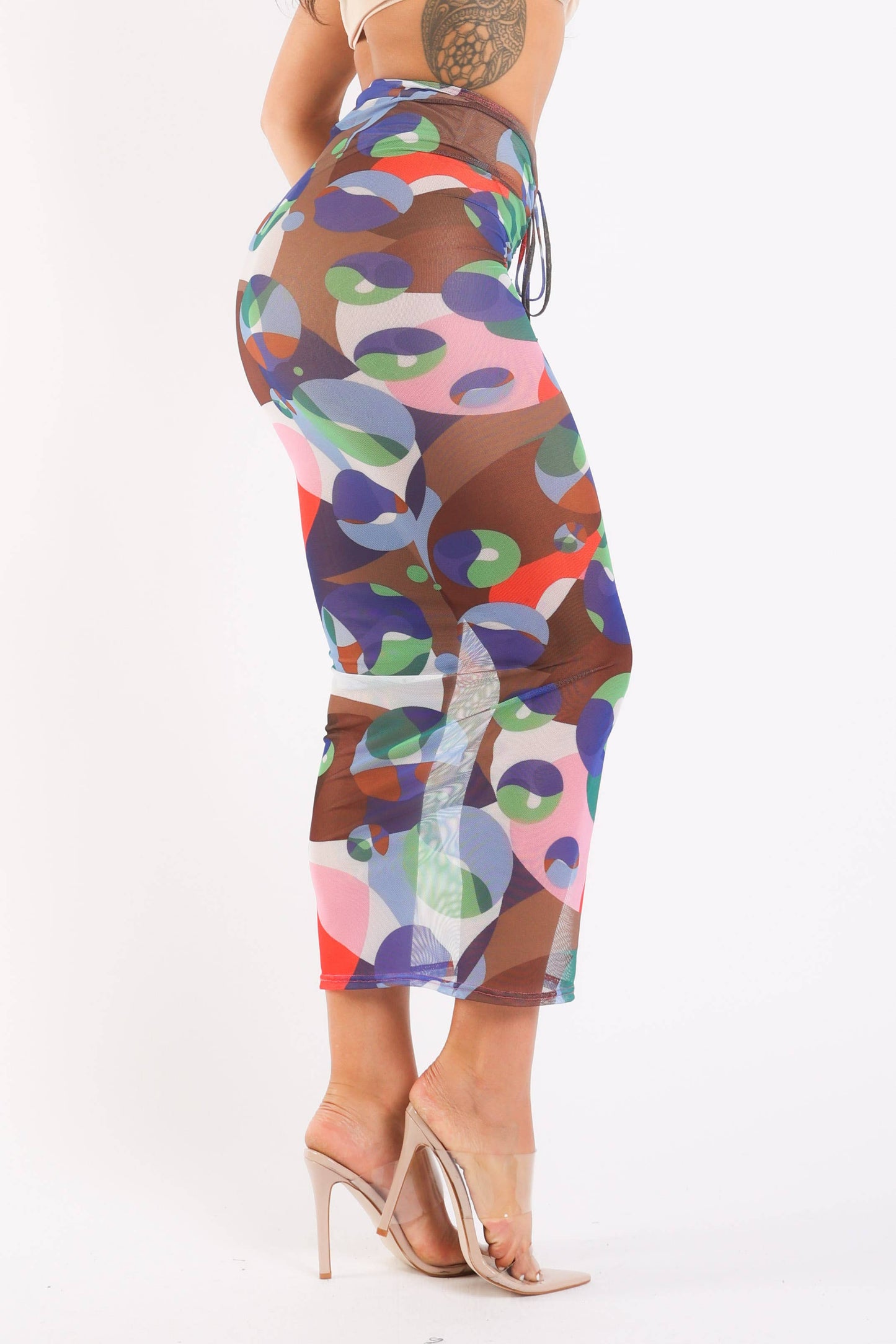 Printed Mesh Maxi Skirt