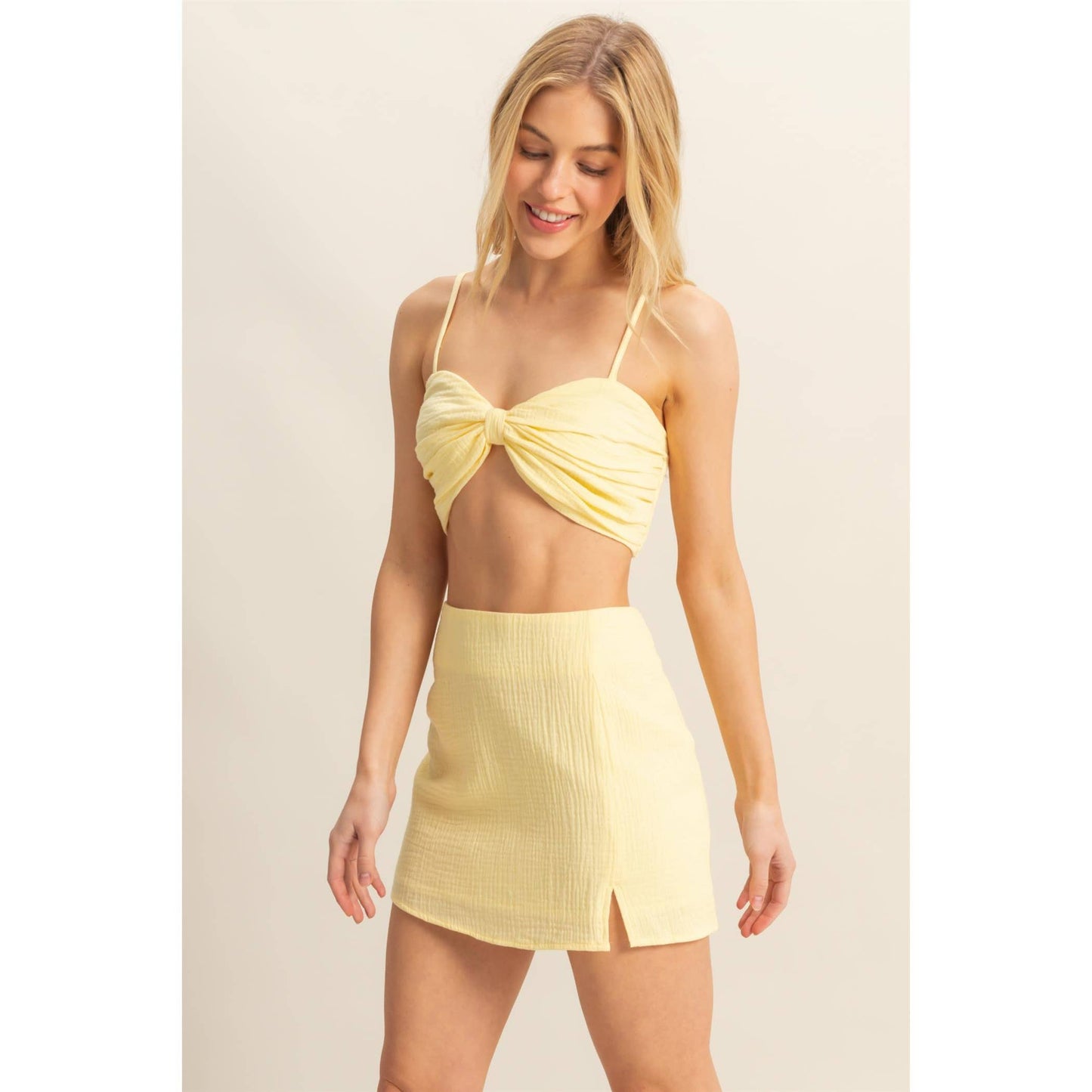 Ruched Bra Top And Mini Skirt Set