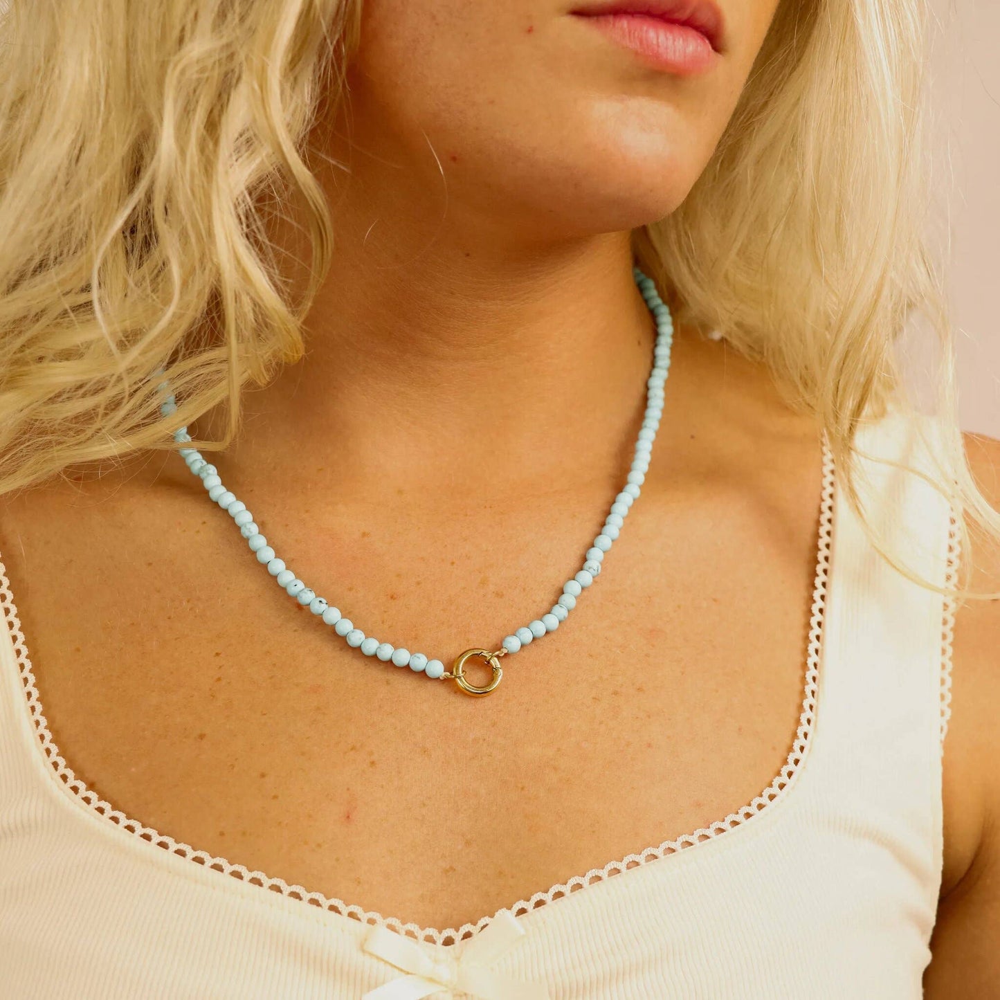 Semi Precious Stone Charm Keeper Necklace