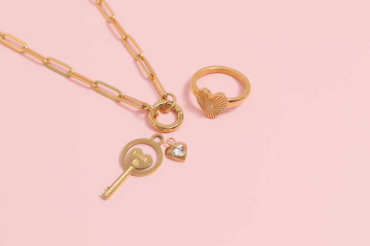 Gold Paperclip Charm Keeper Necklace: 16"