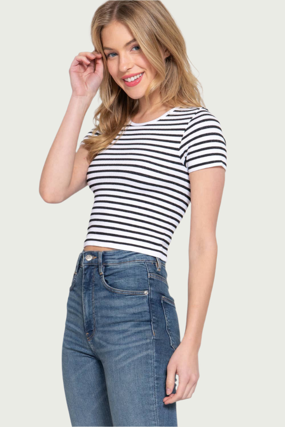 Stripe Rib Short Sleeve Top