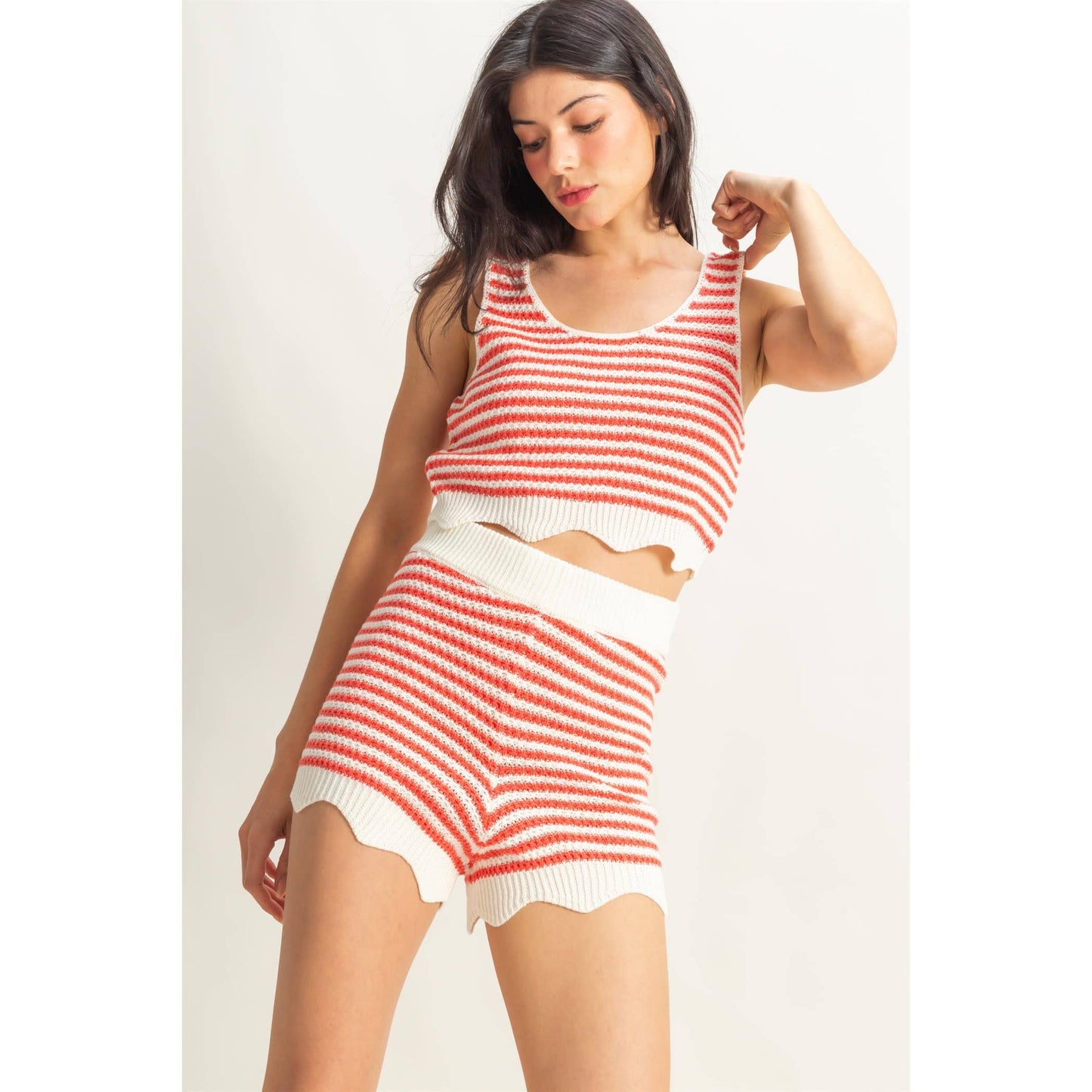 Striped Sleeveless Tank And Shorts Set