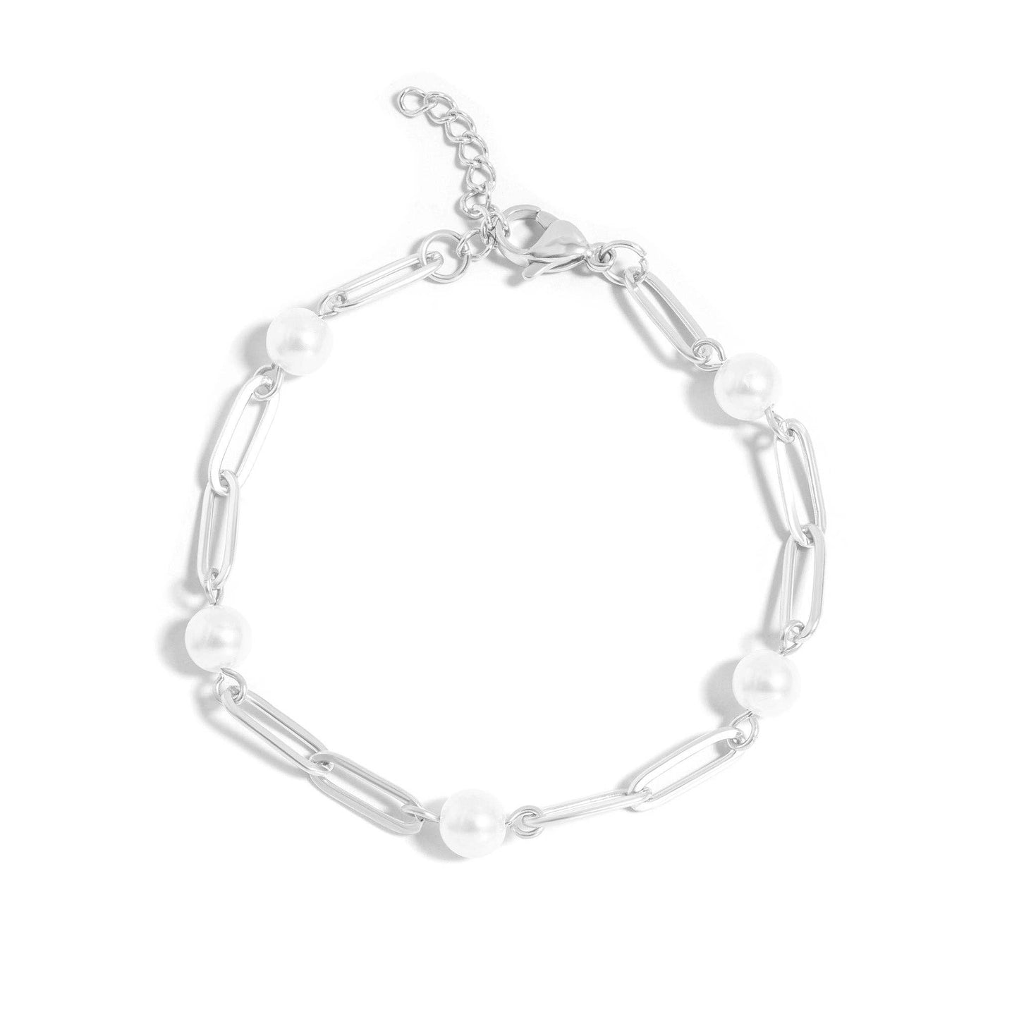 Multi Pearl Paperclip Chain Bracelet