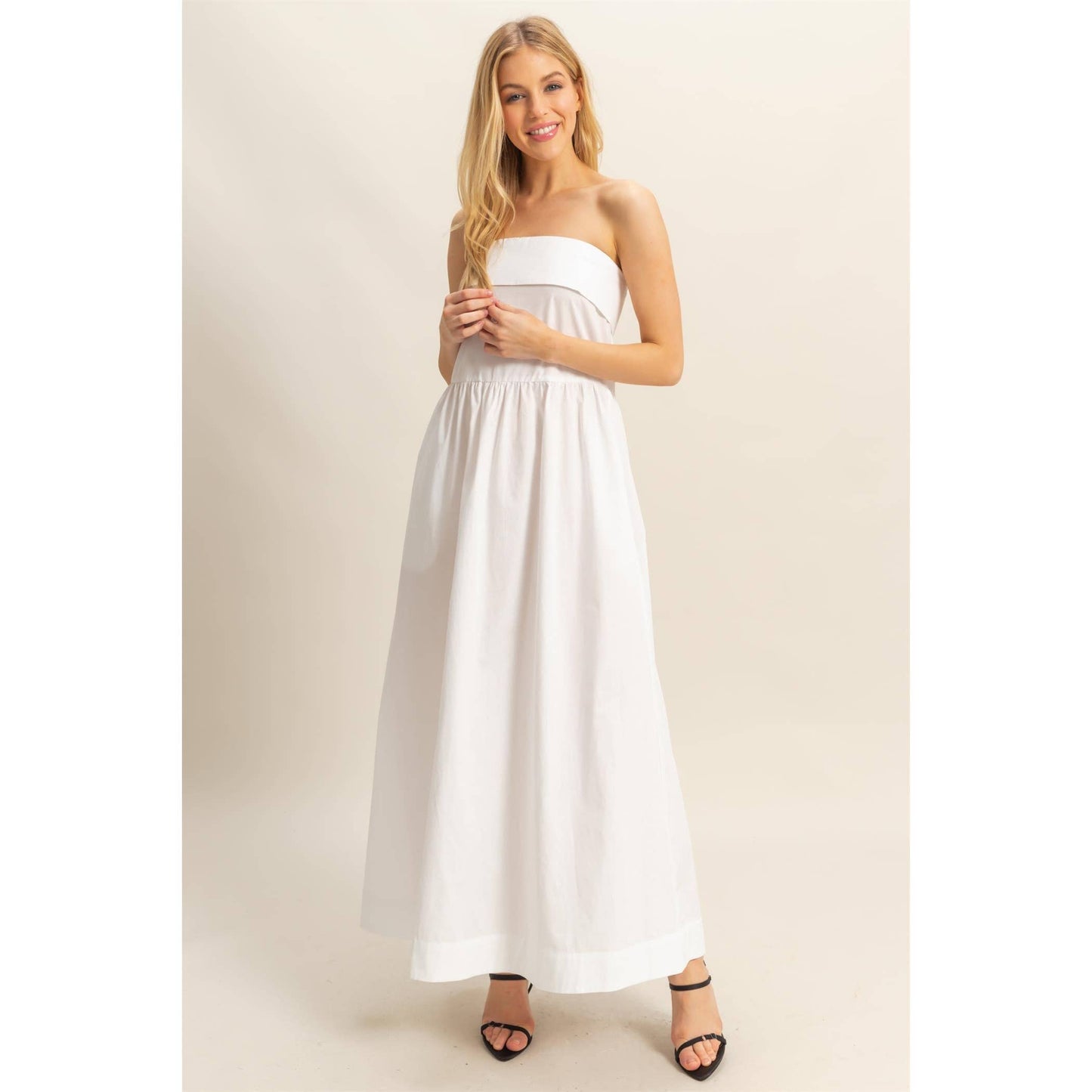 Strapless Fit And Flare Midi Dress