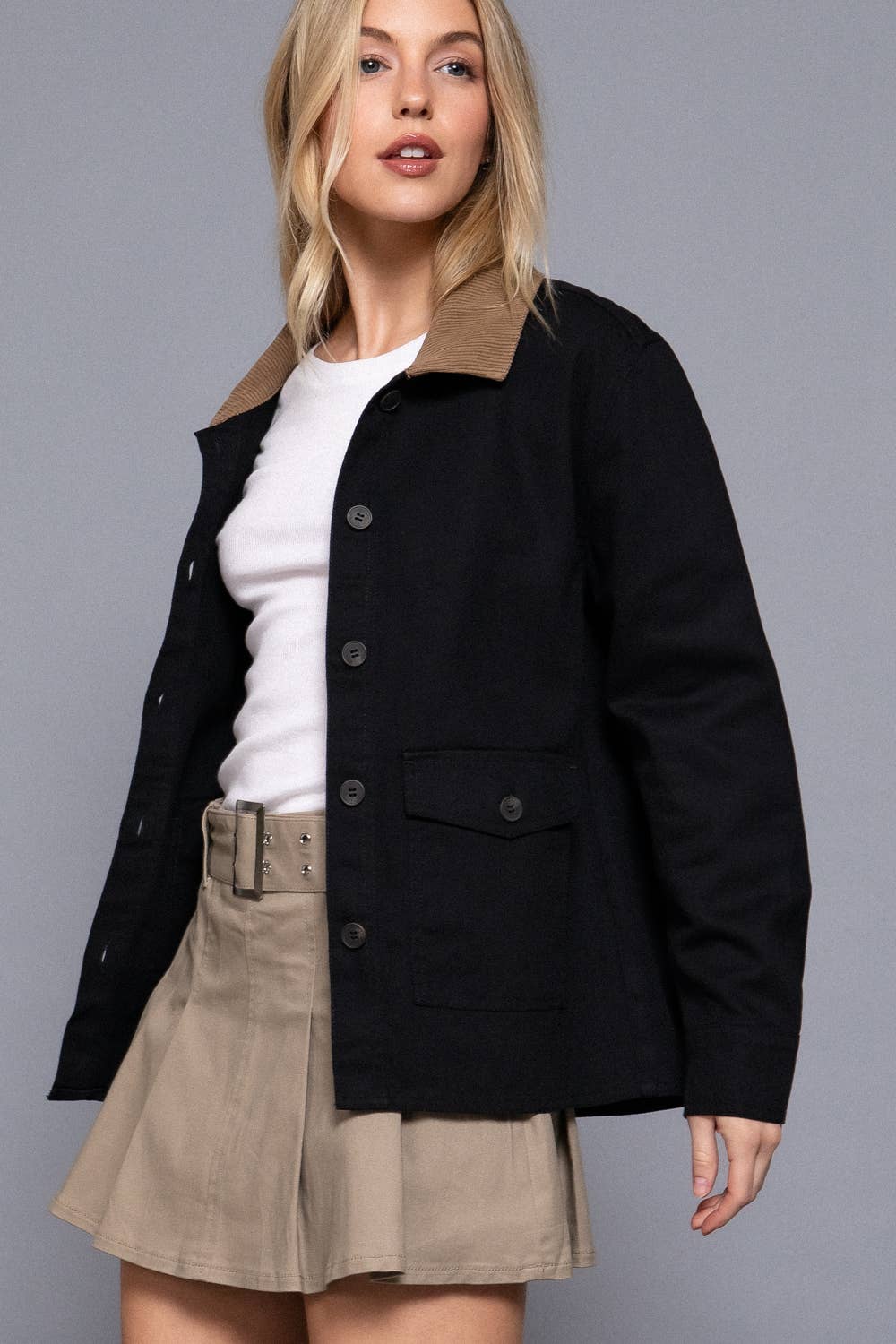 Corduroy Collar Twill Work Jacket