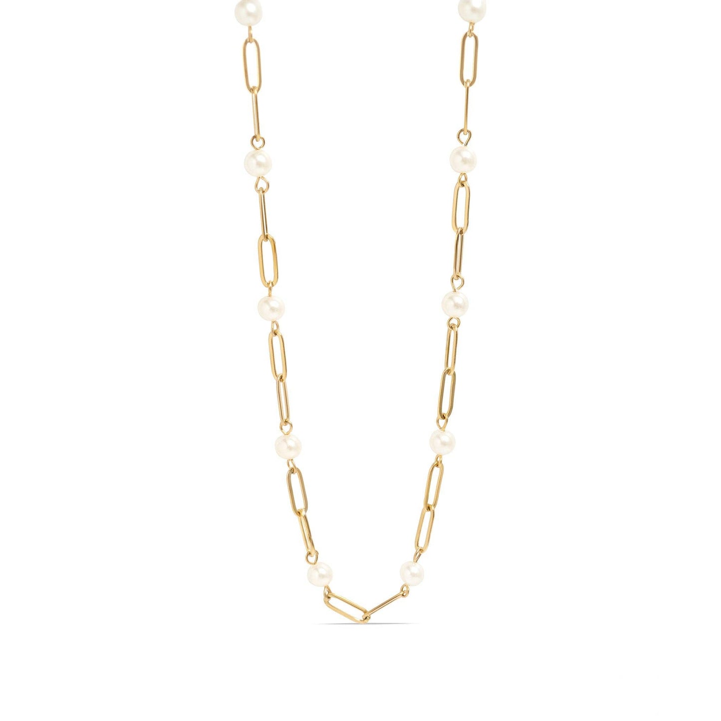 Multi Pearl Paperclip Chain Necklace 16"