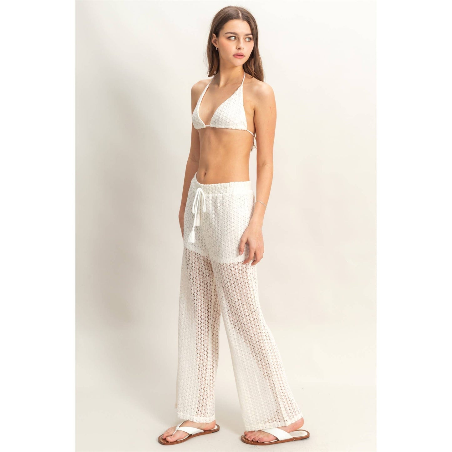 Crochet Bra And Drawstring Pants Set