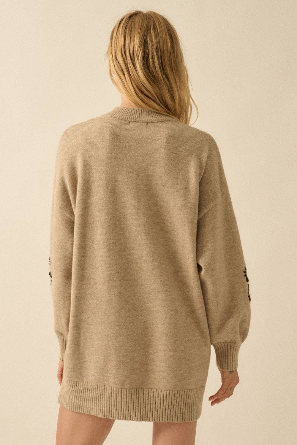 Floral Embroidered Mock-Neck Mini Sweater Dress