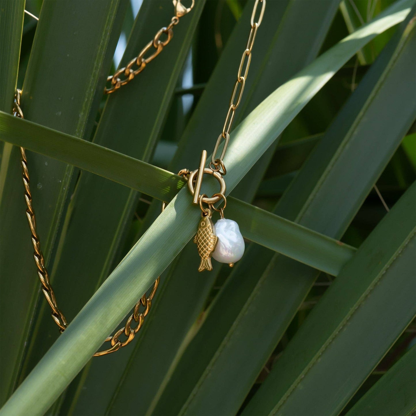 Toggle Clasp Pearl Charm Necklace
